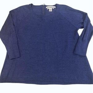 Max Studio Woman 2X Plus Navy Blue 100% Extrafine Merino Wool Back Zip Sweater